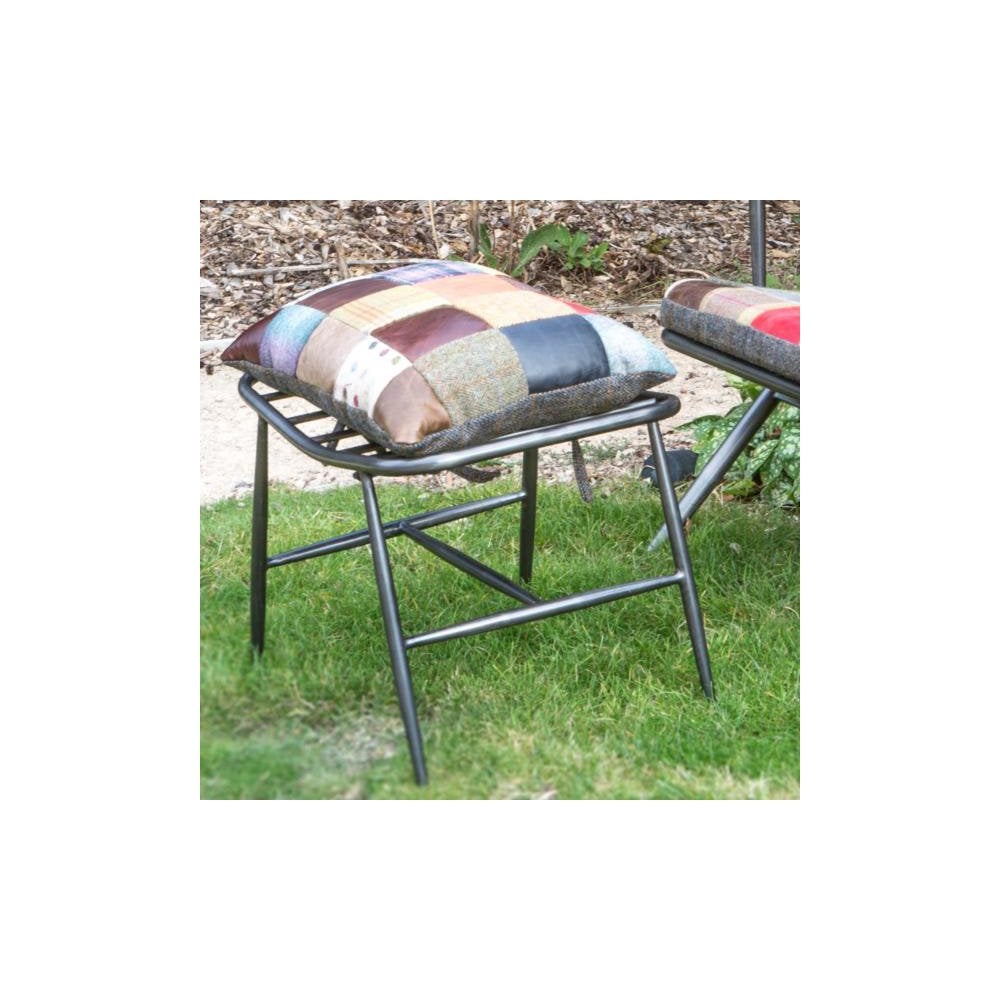 Ely Stool (Gunmetal frame with mixed patchwork leather cover)