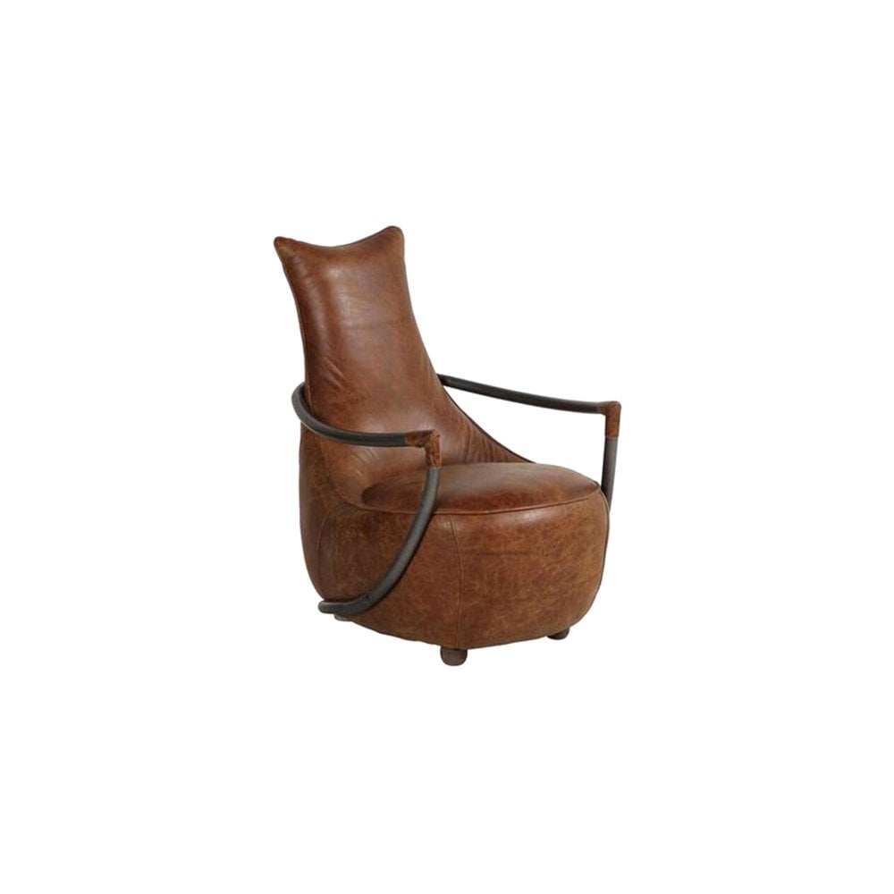 Maverick Retro Relax Chair (Gunmetal frame Brown Aniline Leather Cover)