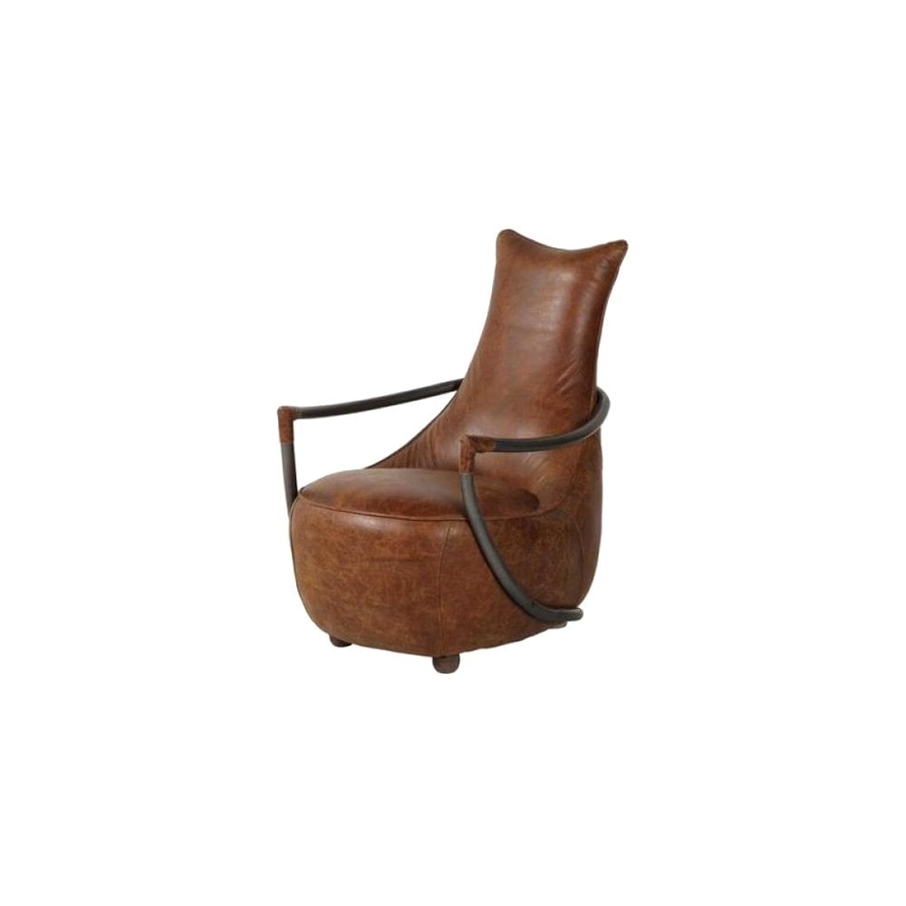 Maverick Retro Relax Chair (Gunmetal frame Brown Aniline Leather Cover)