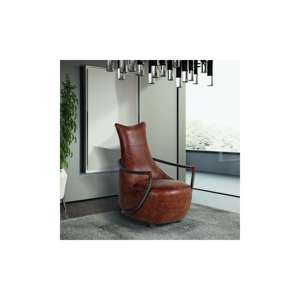 Maverick Retro Relax Chair (Gunmetal frame Brown Aniline Leather Cover)