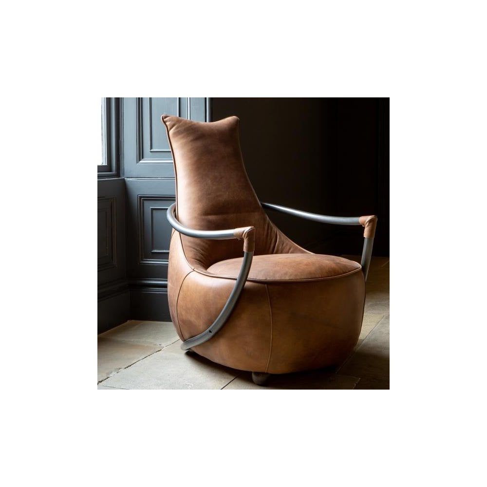 Maverick Retro Relax Chair (Gunmetal frame Brown Aniline Leather Cover)