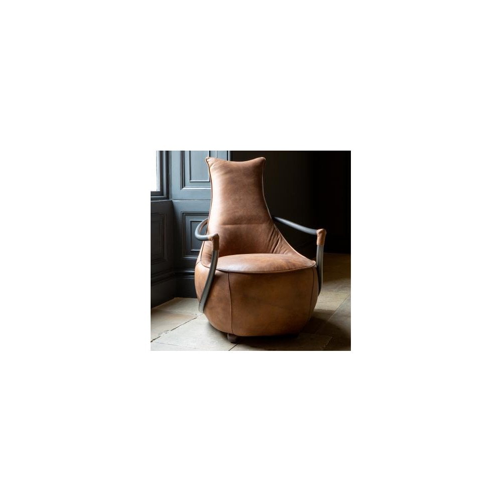 Maverick Retro Relax Chair (Gunmetal frame Brown Aniline Leather Cover)