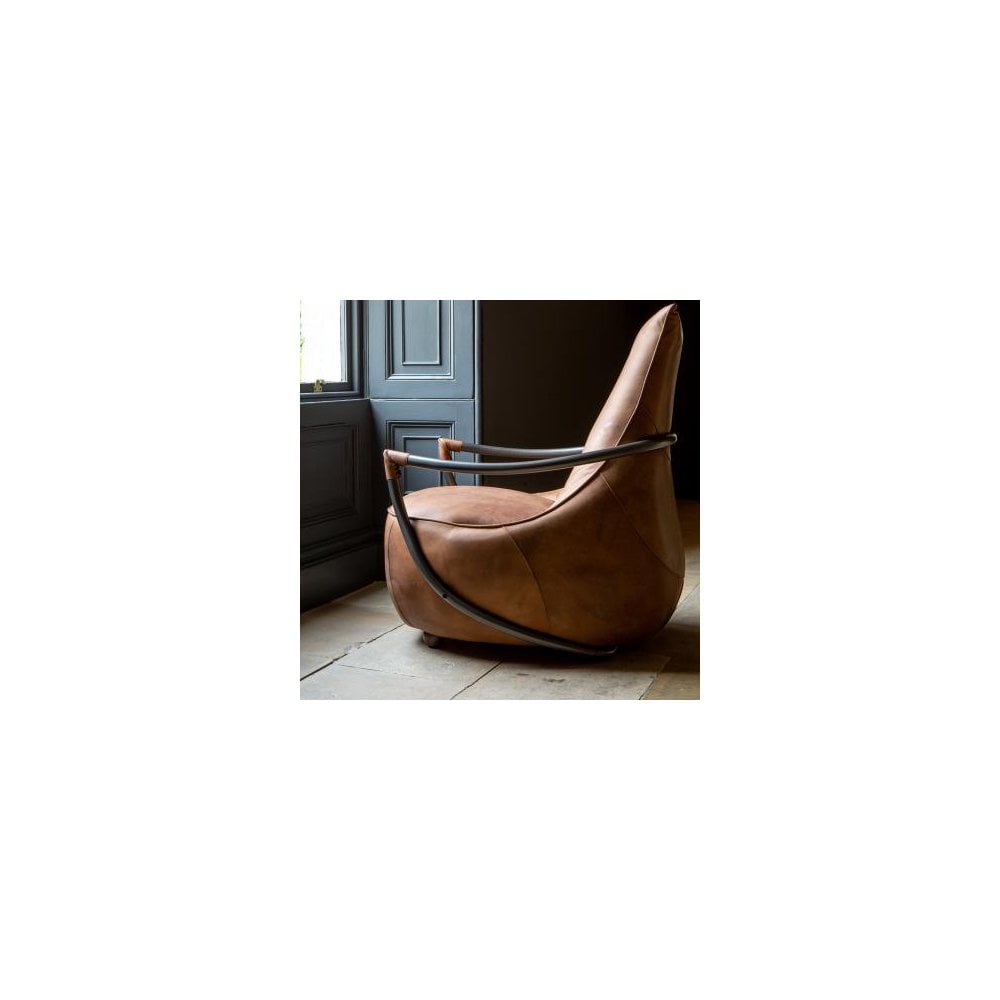 Maverick Retro Relax Chair (Gunmetal frame Brown Aniline Leather Cover)