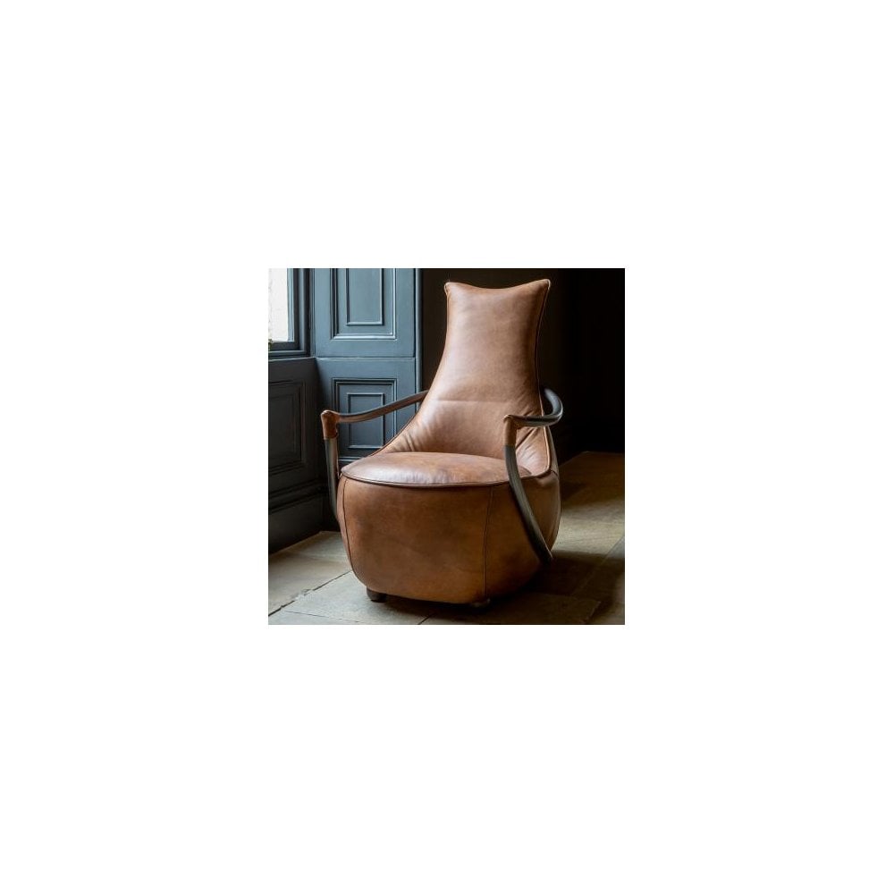 Maverick Retro Relax Chair (Gunmetal frame Brown Aniline Leather Cover)