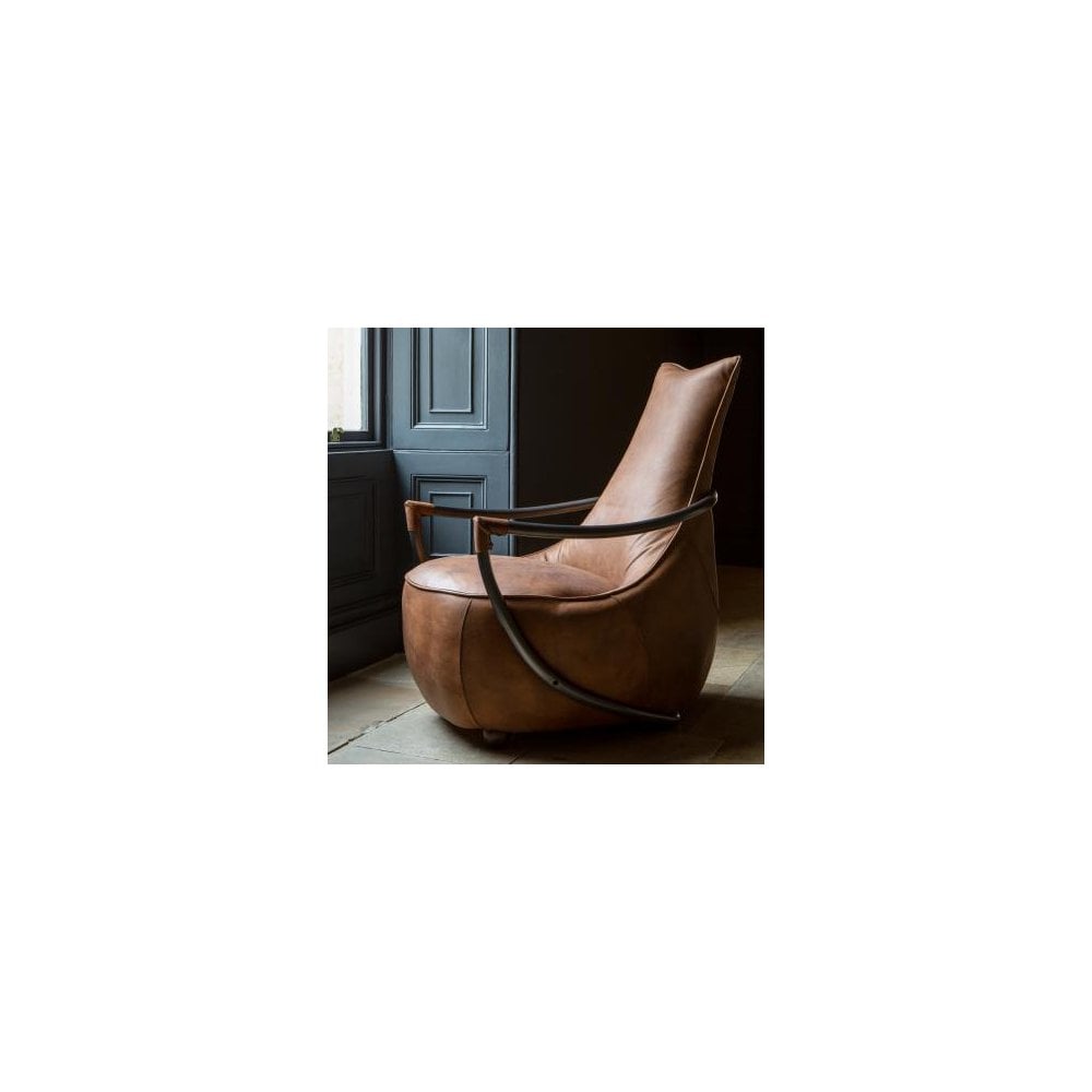 Maverick Retro Relax Chair (Gunmetal frame Brown Aniline Leather Cover)
