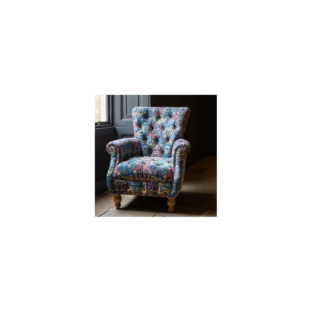 Westminster Armchair in printed Blue Velvet