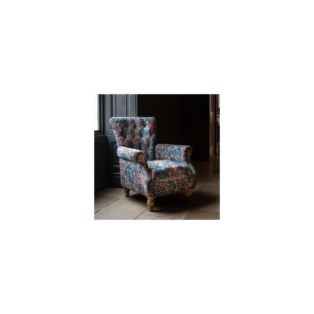Westminster Armchair in printed Blue Velvet