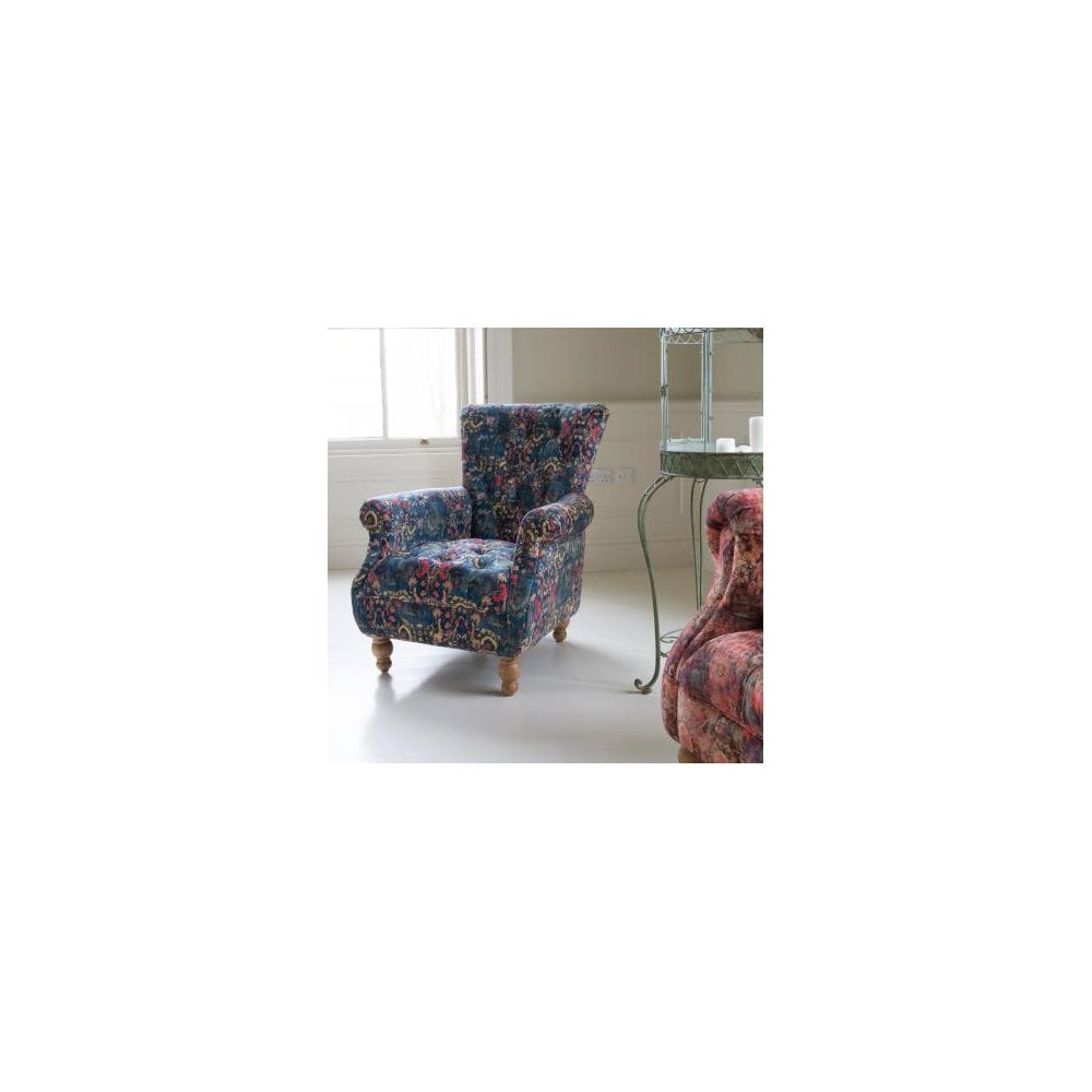 Westminster Armchair in printed Blue Velvet
