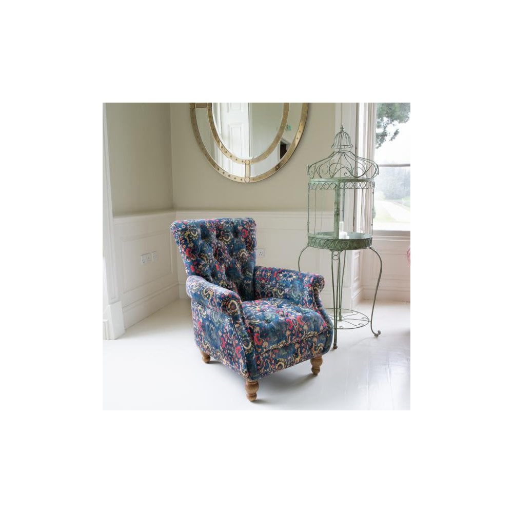 Westminster Armchair in printed Blue Velvet