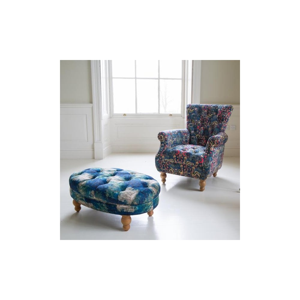 Westminster Armchair in printed Blue Velvet