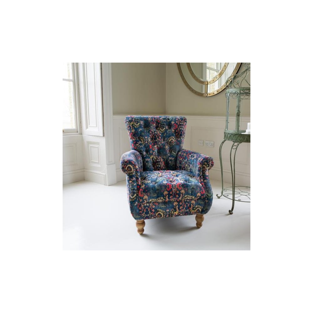Westminster Armchair in printed Blue Velvet