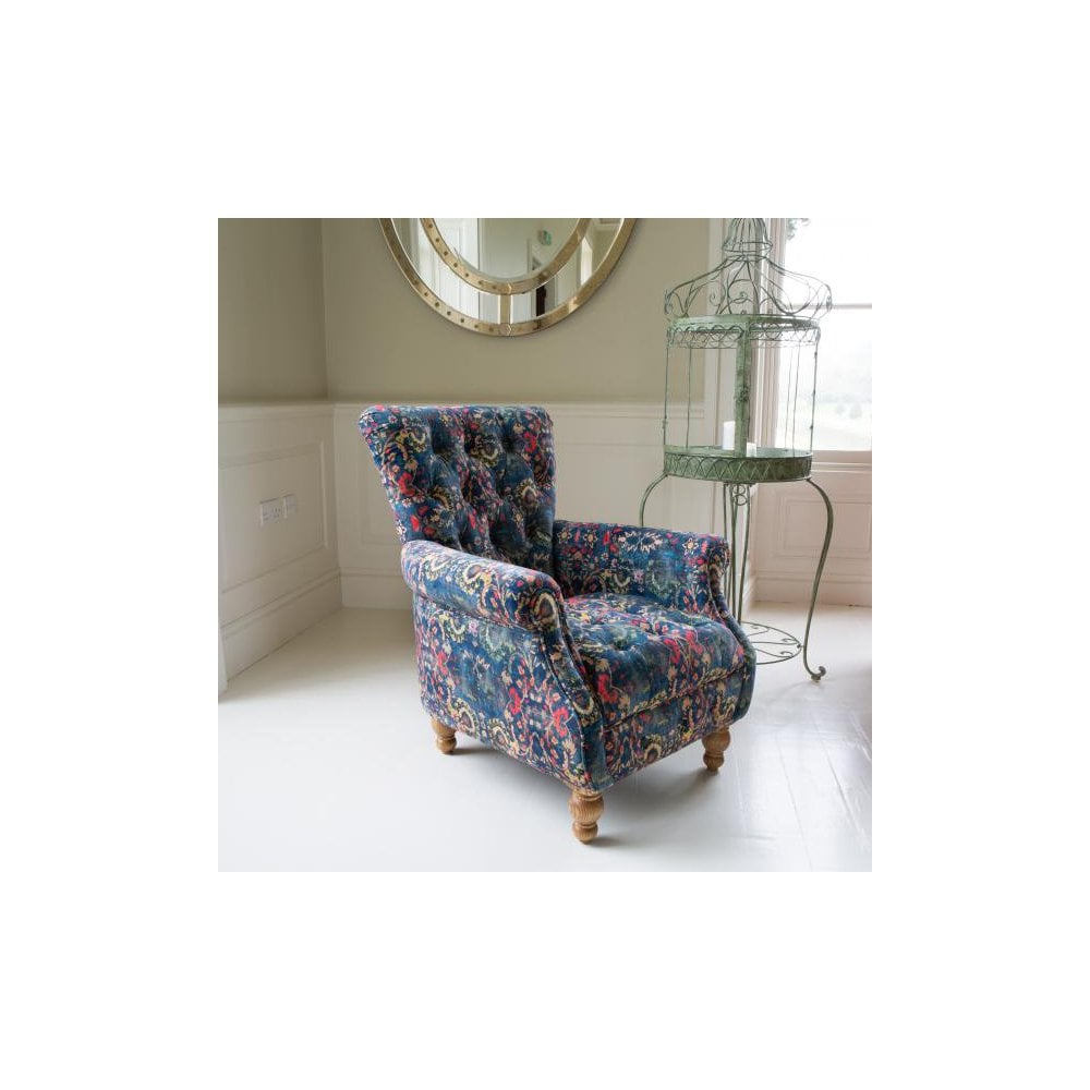 Westminster Armchair in printed Blue Velvet