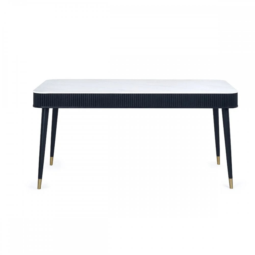 Louis Black Fluted Stone Top Dining Table With Drawers