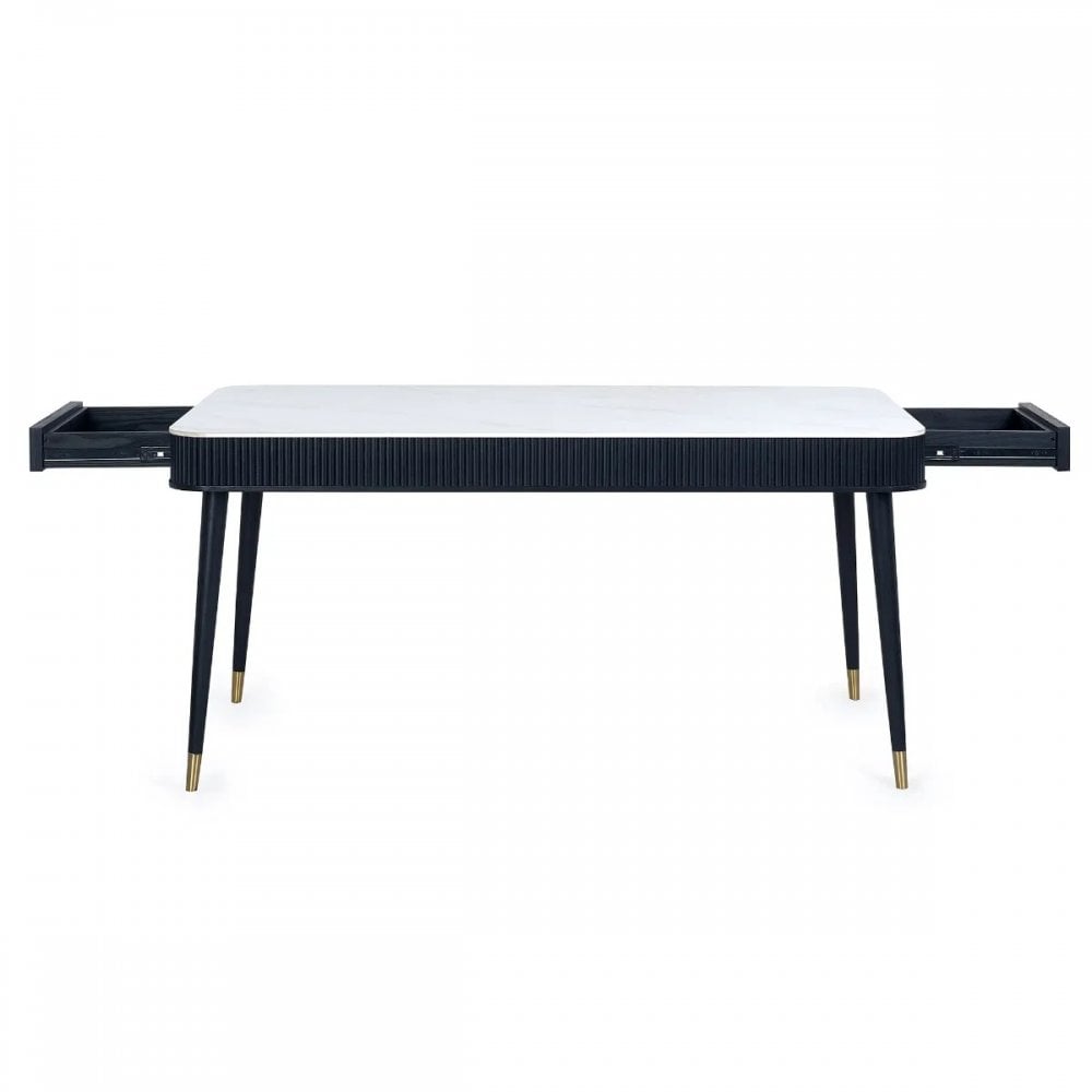 Louis Black Fluted Stone Top Dining Table With Drawers