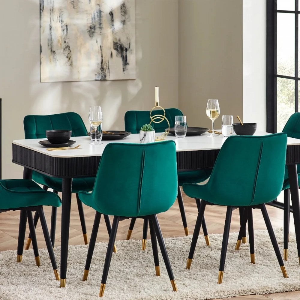 Louis Black Fluted Stone Top Dining Table With Drawers