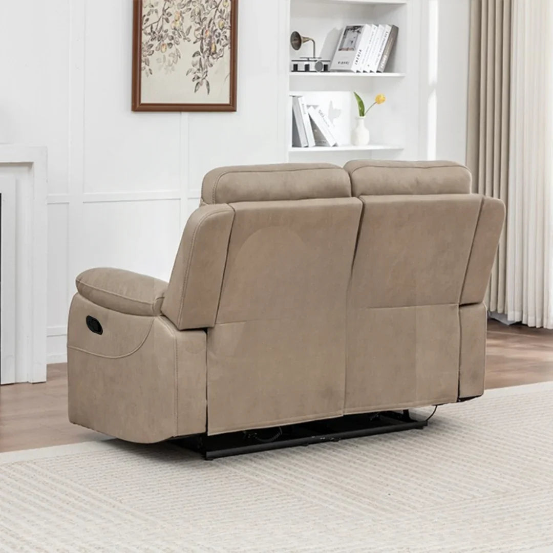 Stone fabric 2 seater loveseat with reclining seats in modern living room interior