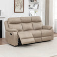 Stone fabric 3 seater reclining sofa with plush cushions in a modern living room