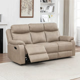 Stone fabric 3 seater reclining sofa with plush cushions in a modern living room