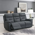 Slate grey reclining sofa with padded seats in modern living room setting