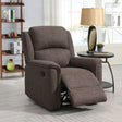 Brown fabric recliner chair with extended footrest in living room setting