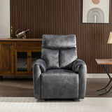 Dark grey recliner armchair with plush upholstery in a modern living room setting