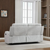 Light grey fabric sofa rear view in modern living room with wooden panel wall