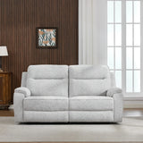 Light grey fabric sofa with plush cushions in modern living room setting