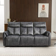 Dark grey fabric reclining sofa with padded seats in modern living room setting