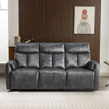 Dark grey fabric reclining sofa with padded seats in modern living room setting