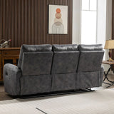 Dark grey fabric three seater recliner sofa back view in modern living room setting