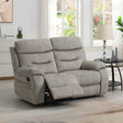 Cream 2 seater loveseat with matching piping and recliner positioned in a bright living room