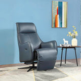 Sapphire blue electric recliner chair with high backrest in modern living room setup