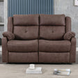 Brown two-seater sofa with plush cushions and armrests in a modern living room setting