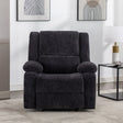 Charcoal fabric recliner armchair in modern living room with neutral decor and wall art