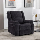 Charcoal fabric recliner armchair with plush cushions in modern living room setting