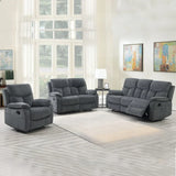 Grey fabric 3 seater recliner sofa set with armchair and loveseat in modern living room