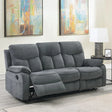 Grey fabric 3 seater sofa recliner in modern living room with abstract wall art