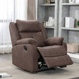 Brown fabric recliner armchair with footrest extended in modern living room setting