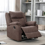 Brown fabric recliner armchair with footrest extended in modern living room setting