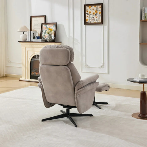 Oyster swivel leisure chair with matching footstool and black base in modern living room