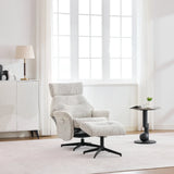 Beige swivel chair with footstool on black base in bright modern living room