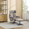 Grey swivel leisure chair with matching footstool on black metal base in living room