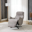 Stone fabric swivel chair with recliner footrest in modern living room setting