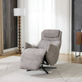 Stone fabric swivel chair with recliner footrest in modern living room setting