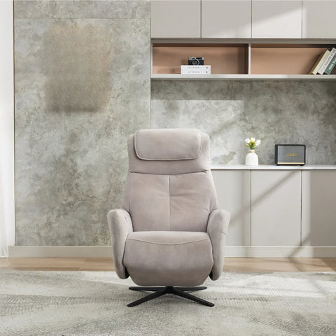 Oyster fabric swivel chair with high backrest and armrests in modern living room
