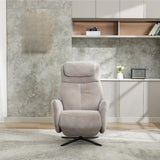 Oyster fabric swivel chair with high backrest and armrests in modern living room