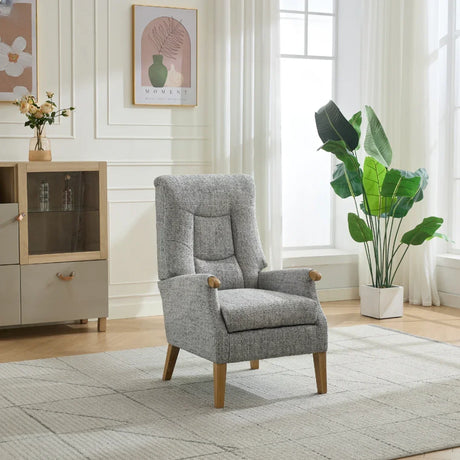 Thistle chair stone fabric armchair with wooden legs in modern living room setting
