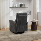Dark grey swivel glide chair with high backrest in living room beside round side table