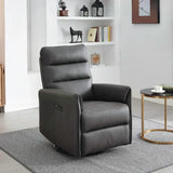 Grey swivel glider chair with padded seat and backrest in modern living room setting