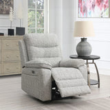 Stone fabric 1 seater chair recliner in modern living room beside side table and lamp